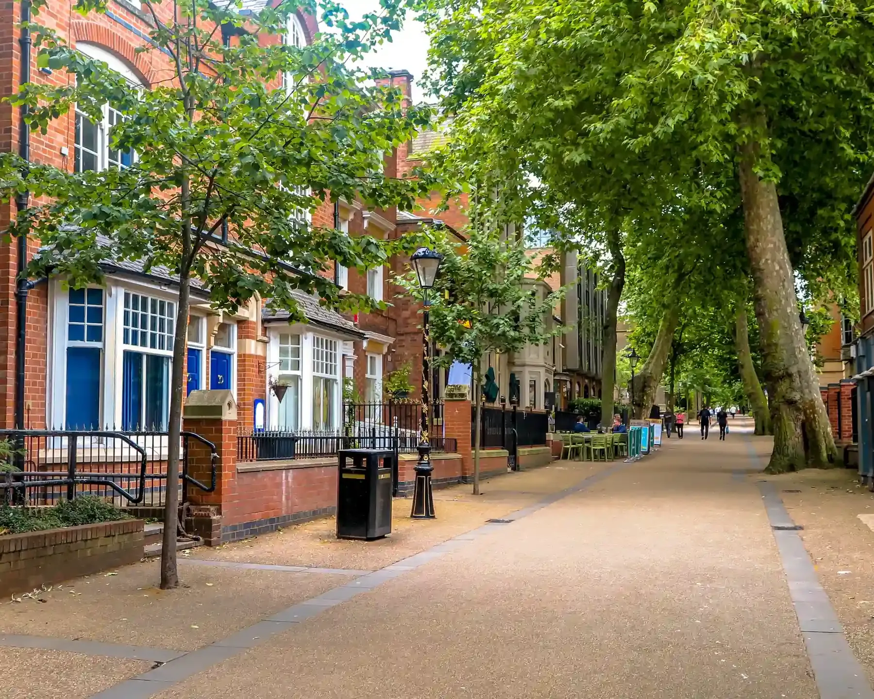 New Walk, a tree-lined pedestrian avenue in Leicester city centre, home to our conveyancing solicitors